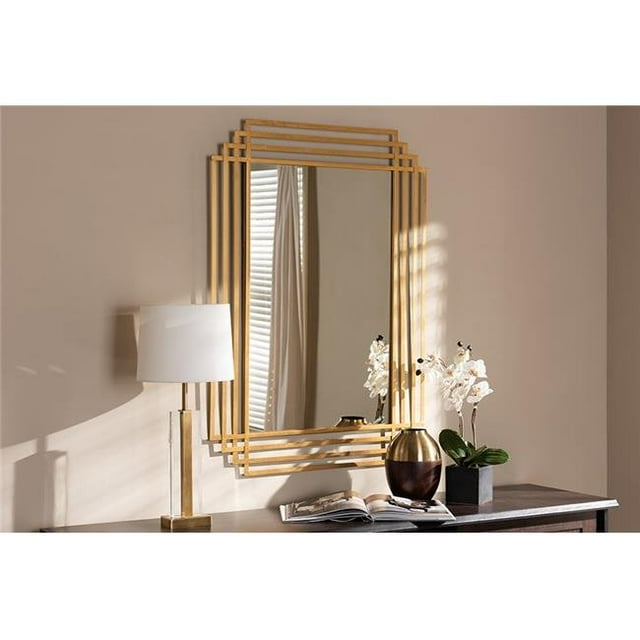 Baxton Studio RXW-6233 Kalinda Art Deco Antique Gold Finished Rectangular Accent Wall Mirror