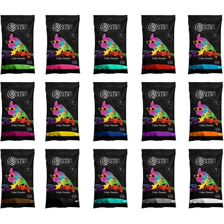Holi Festival Color Powder - 15 color 15 pack 1lb - Yellow, Pink, Green, Purple, Orange, Red, Aquamarine, Magenta, Navy Blue, True Blue, Black, Brown, Grey, White, Teal - Premium, Made in the USA!