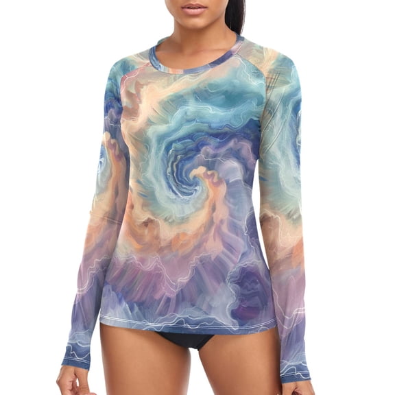 joogoo Womens UPF 50 Rash Guard Abstract Tie-dye Long Sleeve UV Protection Sun Shirts Tops S