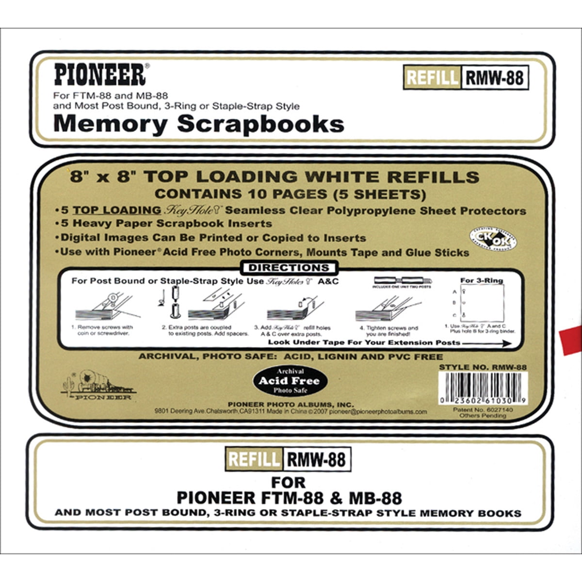 Pioneer Universal Top-Loading Page Protectors 5/Pkg 8'X8' (W/White Inserts)