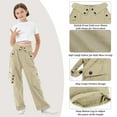 thumbnail image 5 of Rolanko Girls Cargo Pants Wide Leg Loose Cargo Trousers with Pockets Streetwear Kids Pants 4-15 Years, 5 of 6
