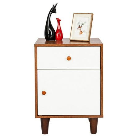 Lodge Style Bedroom Furniture One Drawer One Door Bedside Cabinet Night Table Walnut Color & White Bedroom Furniture Nightstands Simple Style Furniture US Delivery ()