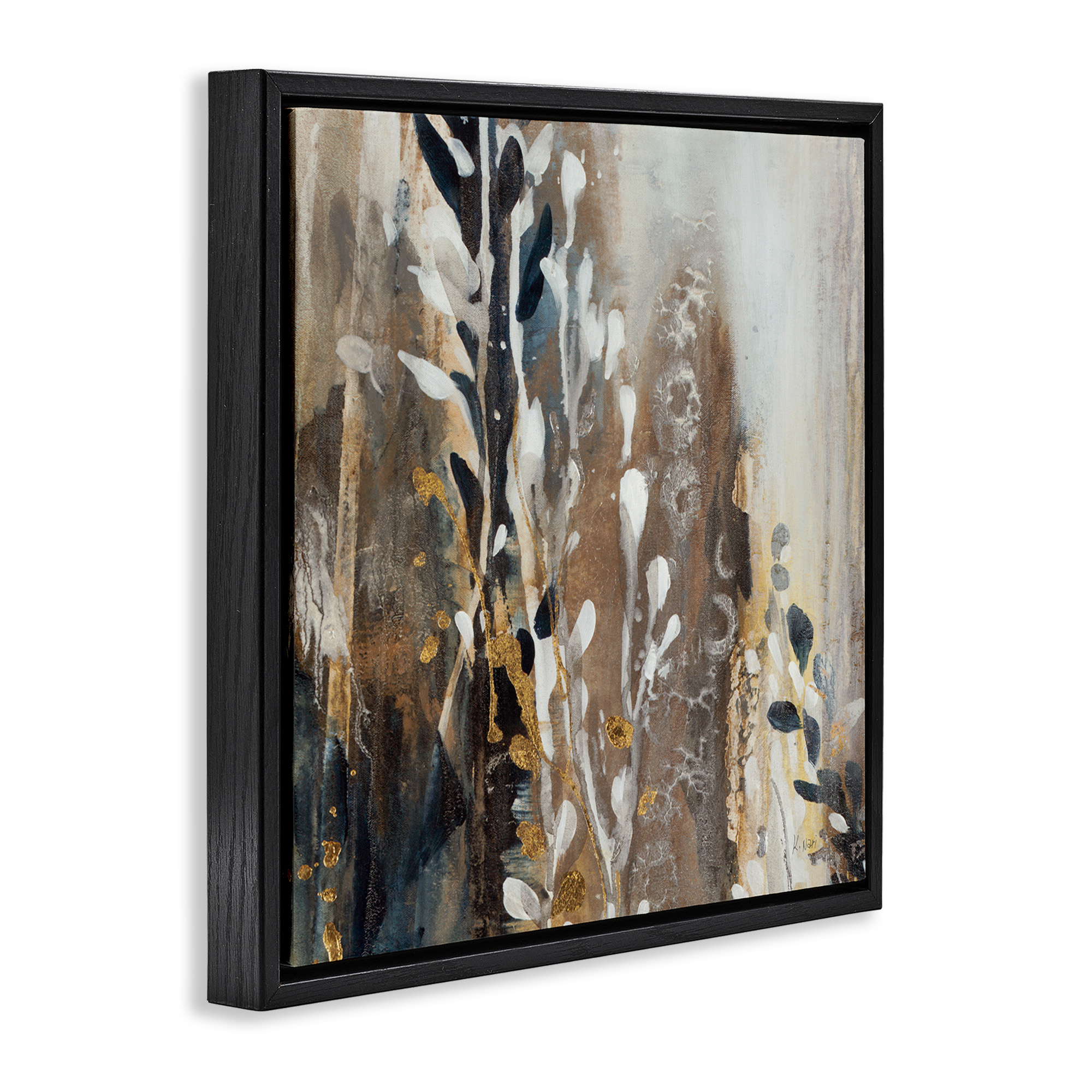 Stupell Industries Abstract Cascading Plants Botanical & Floral Painting Black Floater Framed Canvas Art Print Wall Art, 25 x 25