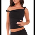 thumbnail image 3 of Camiseta Sin Mangas con Hombros Descubiertos para Mujer, Corte Ajustado, Elástica, Estilo Y2K, Informal Negro M, 3 of 10