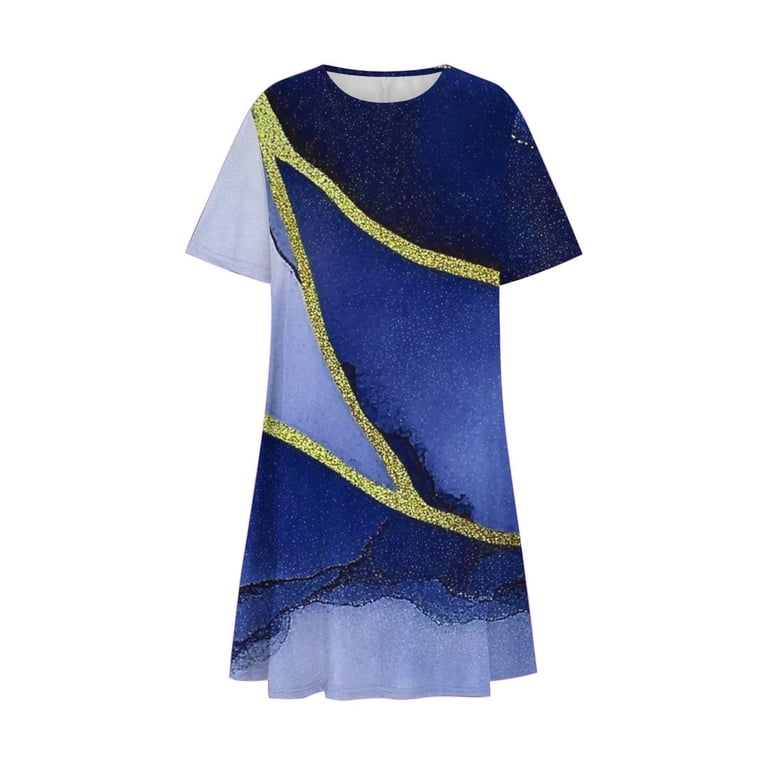 Rciityk Women's Summer Dresses Short Sleeve Flowy Beach Sundress Casual  Crew Neck T Shirt Dresses Vacation Party Dress