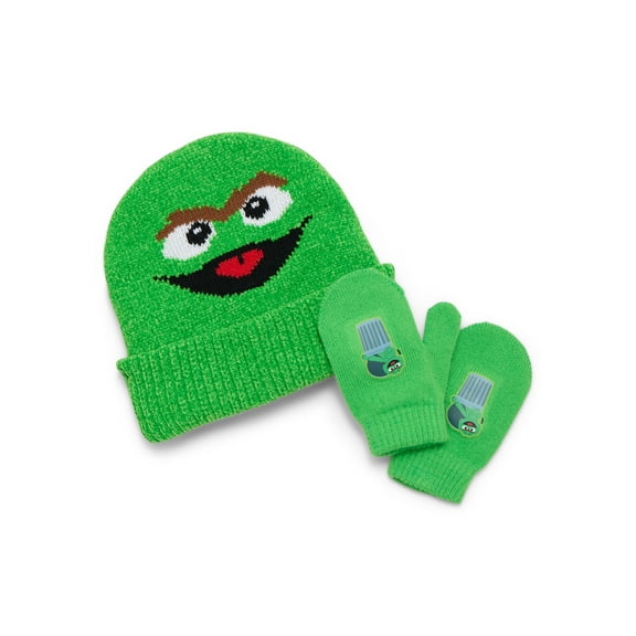 Sesame Street Oscar Toddler Boys or Girls Beanie Hat and Gloves Set, 2-Piece, One Size