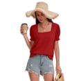 thumbnail image 7 of Women's 2-Pack Casual Loose T-Shirts Square Neck Ruffle Puff Sleeve Short Sleeve Summer Tops Black/Red, 7 of 7