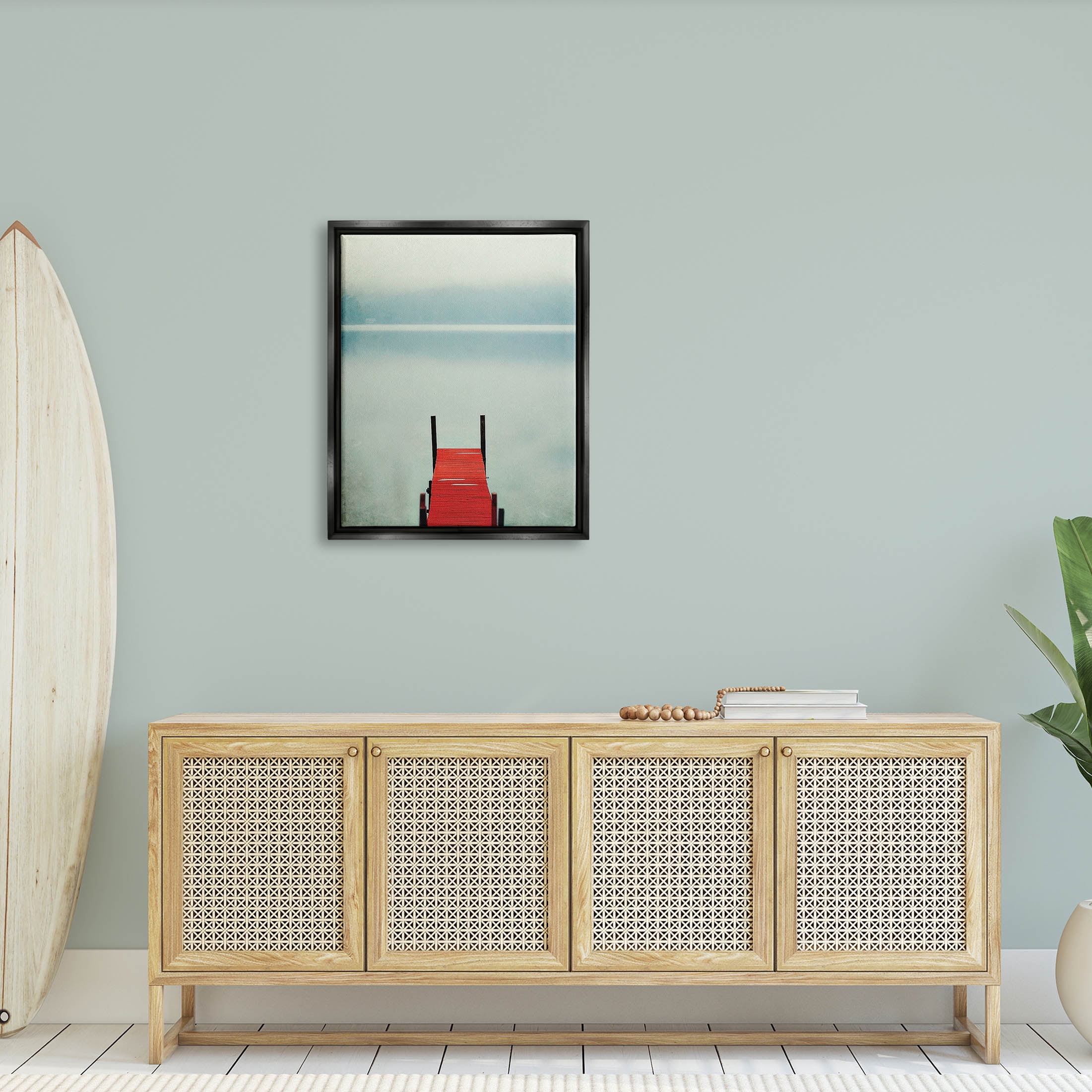 Stupell Industries Misty Red Dock Scene Photograph Jet Black Floating Framed Canvas Print Wall Art, Design by Carrie Ann Grippo-Pike