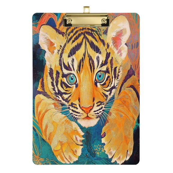 12.5x9 Inch Acrylic Clipboard with Metal Clip – Single-Sided Print & Retractable Hook,A Baby Tiger