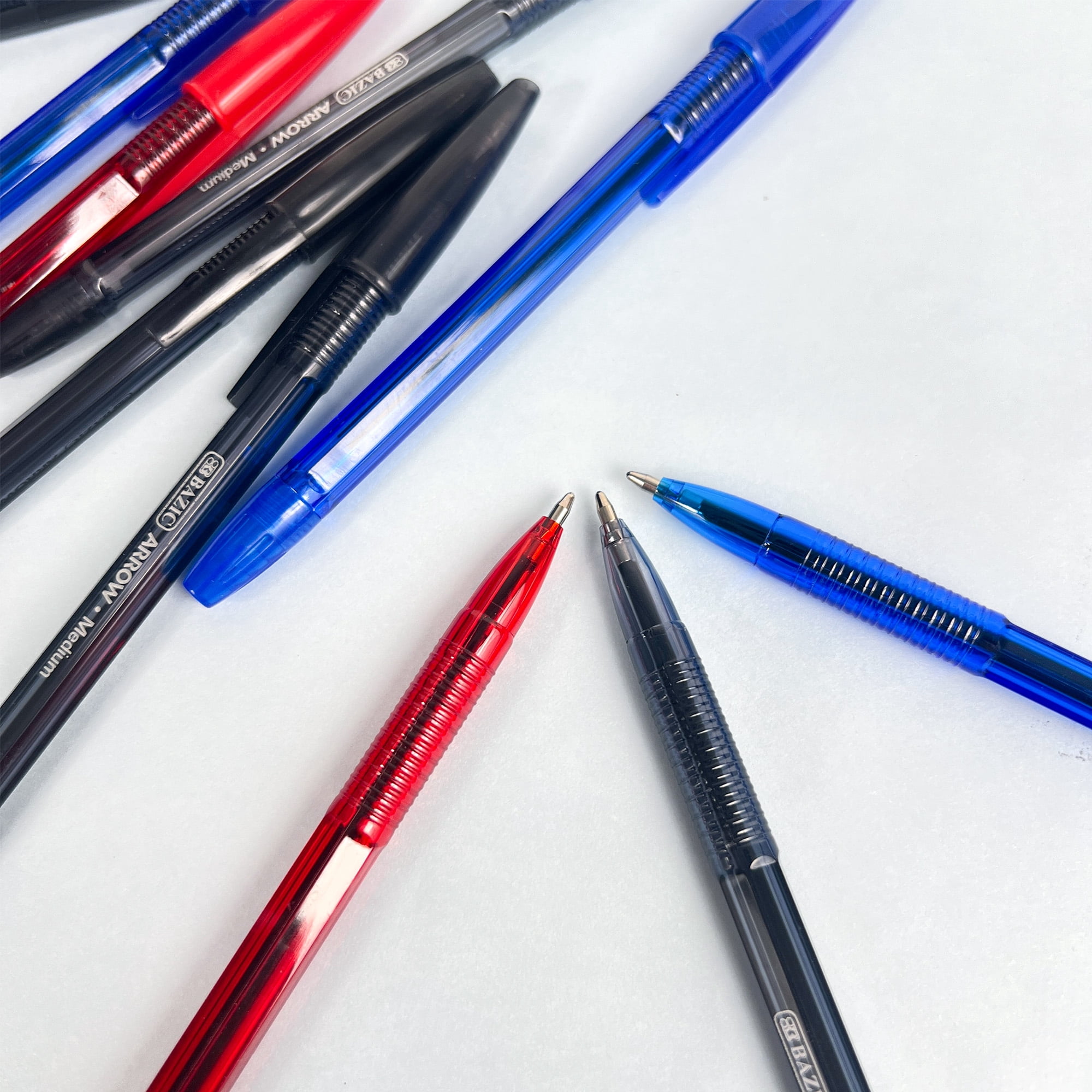 BAZIC Arrow Ballpoint Pens, 1.0 mm Medium Point Assorted Colors Stick Pen, 10 Count, 144-Pack