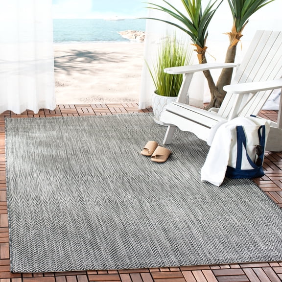 SAFAVIEH Courtyard Morven Chevron Stripes Indoor/Outdoor Area Rug, 4' x 5'7", Black/Beige