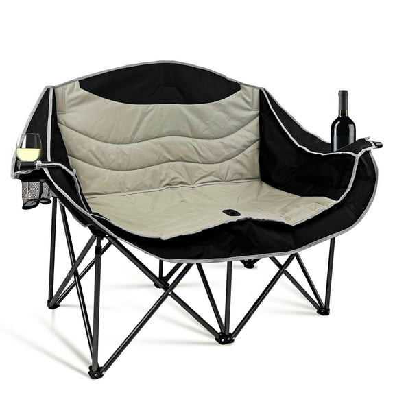 EVGTTI Double Camping Chair for 2 Person, Heavy Duty 660lbs Capacity Folding Loveseat with Padded Seat, 2 Cup Holders & Carry Bag, Portable for Outdoor, Lawn, Beach, Camping