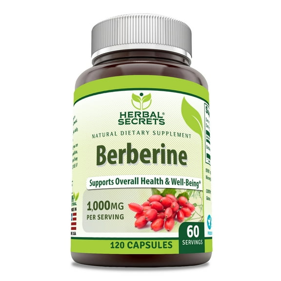 Herbal Secrets Berberine 1000 mg per Serving 120 Veggie Capsules Supplement | Non GMO | Gluten Free | Made in USA