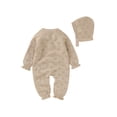 thumbnail image 4 of Qiylii Baby Knitted Romper, Solid Color Long Sleeves Buttons Bodysuit+Hat, 4 of 9