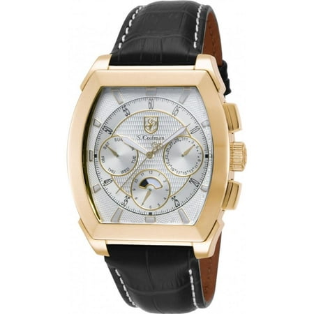 S. Coifman SC0088 Men's Silver Dial Gold Plated Steel Black Leather Strap Watch