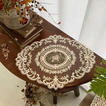 HongHeng 1 Pack Retro Lace Placemats, Elegant French Crochet Doilies, Handmade Embroidered Table Mats, 12x16-in Beige Place Mats Cup Mat for Home Decor/Table Decor/Wedding/Party