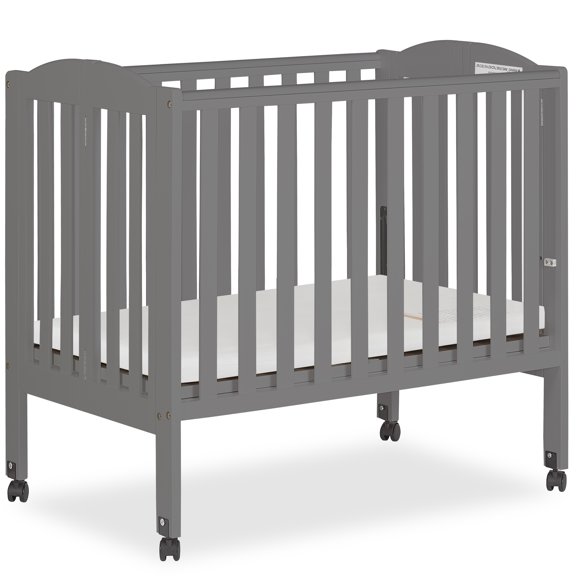 Dream On Me 2-in-1 Folding Portable Mini Crib in Storm Grey, Mattress Pad Included, Easy to Fold and Store Baby Crib, Two Adjustable Mattress Height positions Convertible Crib