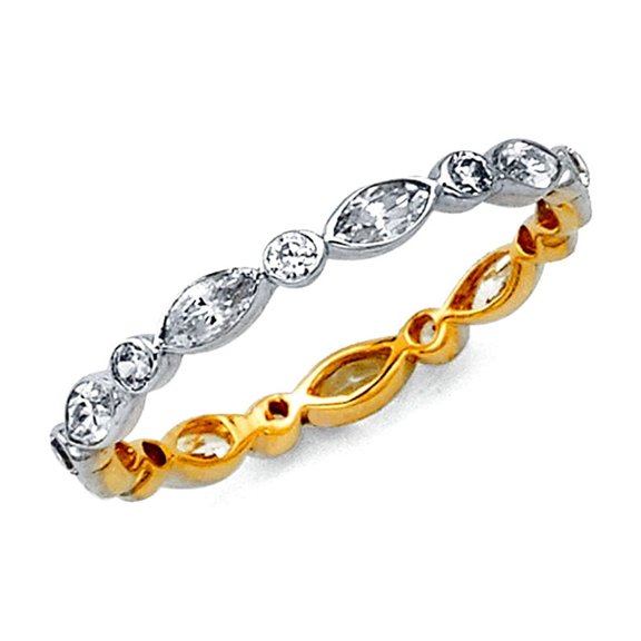 14k Gold Two-tone Cubic Zirconia Marquis and Round Eternity Band Ring Size 9 Eternity Ring for Women and Men