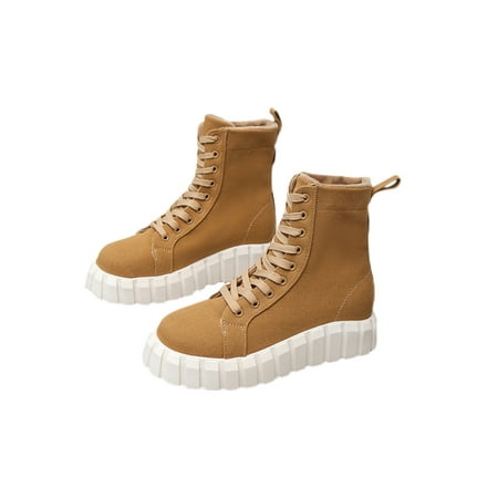 

Rockomi Fashion Boots Women Lace-Up Sneakers Mid Top Platform Ankle Booties Warm Lining Winter Boot Brown 5