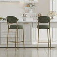 thumbnail image 3 of 30" Counter Height Bar Stools Set of 2, Modern Faux Leather Barstools with Golden Frame, Upholstered Kitchen Island Chairs with Metal Base Legs, Green, 3 of 9