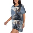 thumbnail image 2 of Fotbe Silver Dragon Mountain Peaks Print Pajama Set for Women 2 Piece Loungewear Short Sleeve Tops and Shorts Set Soft Sleepwear-Large, 2 of 7
