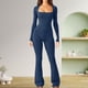 thumbnail image 3 of Monos de manga larga para mujer, pantalones largos de pierna ancha, monos elásticos de moda para mujer, Catsuit liso informal para citas en el trabajo Azul S Yinane Mono corto, 3 of 8
