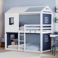 thumbnail image 2 of Newest Twin House Bed with Tent, Treehouse Style Solid Wood Frame with Guardrails, Blue, 2 of 13