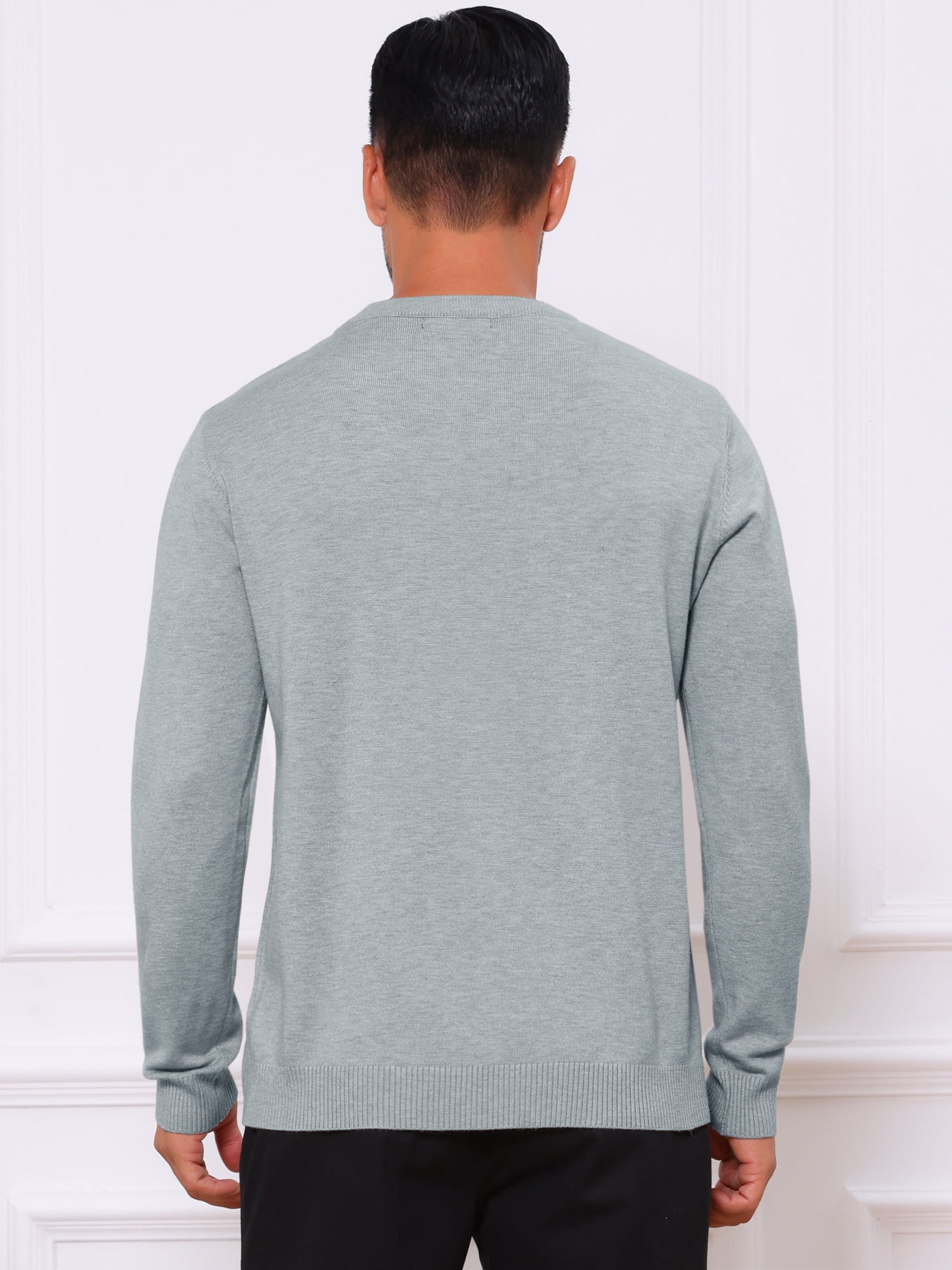 DARING DIVA Men's Solid Crew Neck Long Sleeve Soft Knit Pullover Sweater L Light Gray