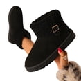 thumbnail image 3 of Puntoco Women's Suede Short Snow Boots, Lined Warm Winter Booties, Turn‑Down Fur Cuff Buckle Decor Non‑Slip Platform Thick Sole Comfort Boots Black, 3 of 9