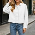 thumbnail image 5 of KICILVS Cropped Button Down Shirts for Women Collared Long Sleeve Plain Blouse Casual Trendy Tops Cute Fall Outfits Women White, XL, 5 of 6