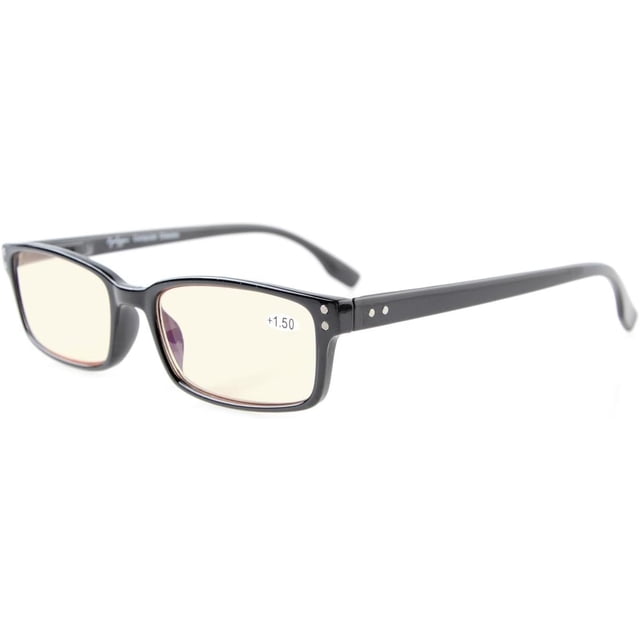 Eyekepper Classical Rectangular Frame Spring-Hinges Computer Reading Glasses Readers Eyeglasses (Black, Yellow Tinted Lenses) +3.5