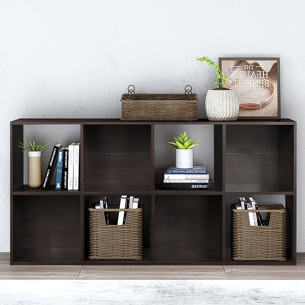 Kepooman 8 Cubes Wood Organizer Storage Bookcase, 4-Tier Bookshelf Cabinet, Dark Brown Kepooman 8 Cubes Wood Organizer Storage Bookcase, 4-Tier Bookshelf Cabinet, Dark Brown