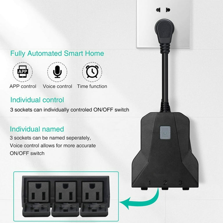 HBN Outdoor Smart Plug, Wi-Fi Heavy Duty Outlet with 3 Independent Outlets,  Compatible with Alexa and Google Assistant, IP44 Waterproof, Voice 