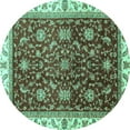thumbnail image 1 of Ahgly Company Machine Washable Indoor Round Abstract Turquoise Blue Modern Area Rugs, 3' Round, 1 of 4