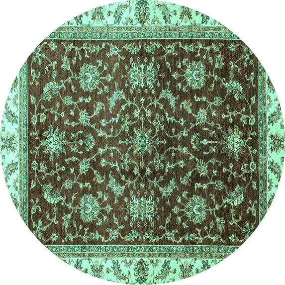 Ahgly Company Machine Washable Indoor Round Abstract Turquoise Blue Modern Area Rugs, 3' Round