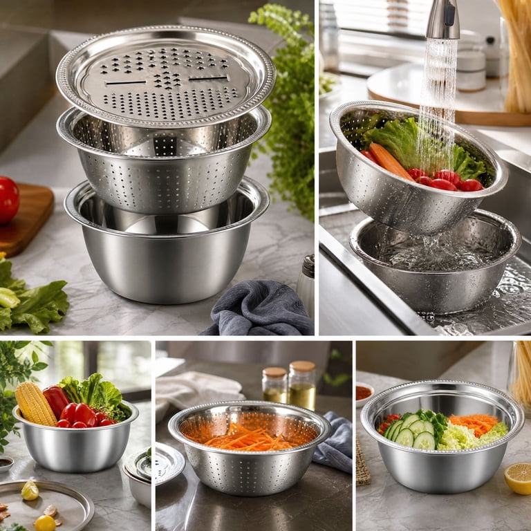 ZENVIVE Versatile Stainless Steel Kitchen Colander, 9.4 Inch 3 in 1 ...