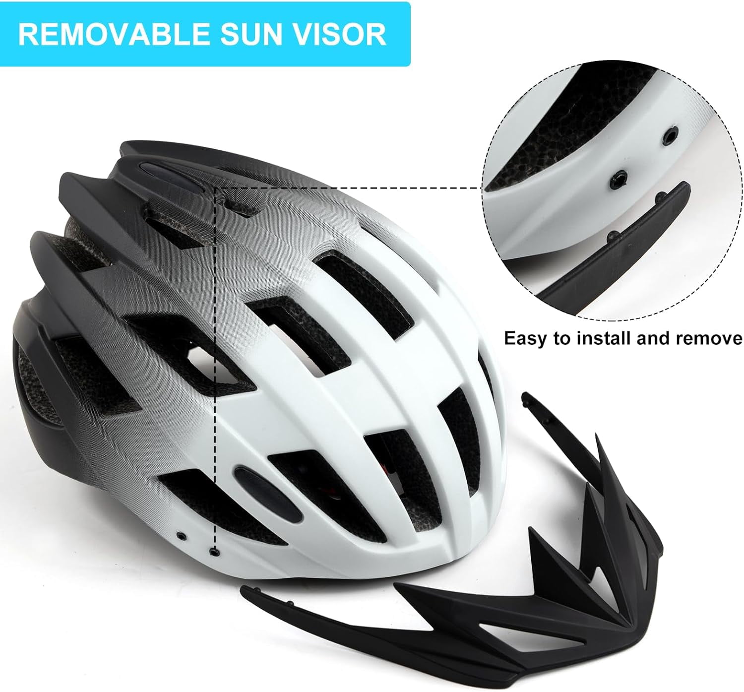 Adult Bike Helmets, Adjustable Mens Womens Bicycle Helmet, Lightweight Road Mountain Cycling Safety Sports Helmets with Detachable Visor