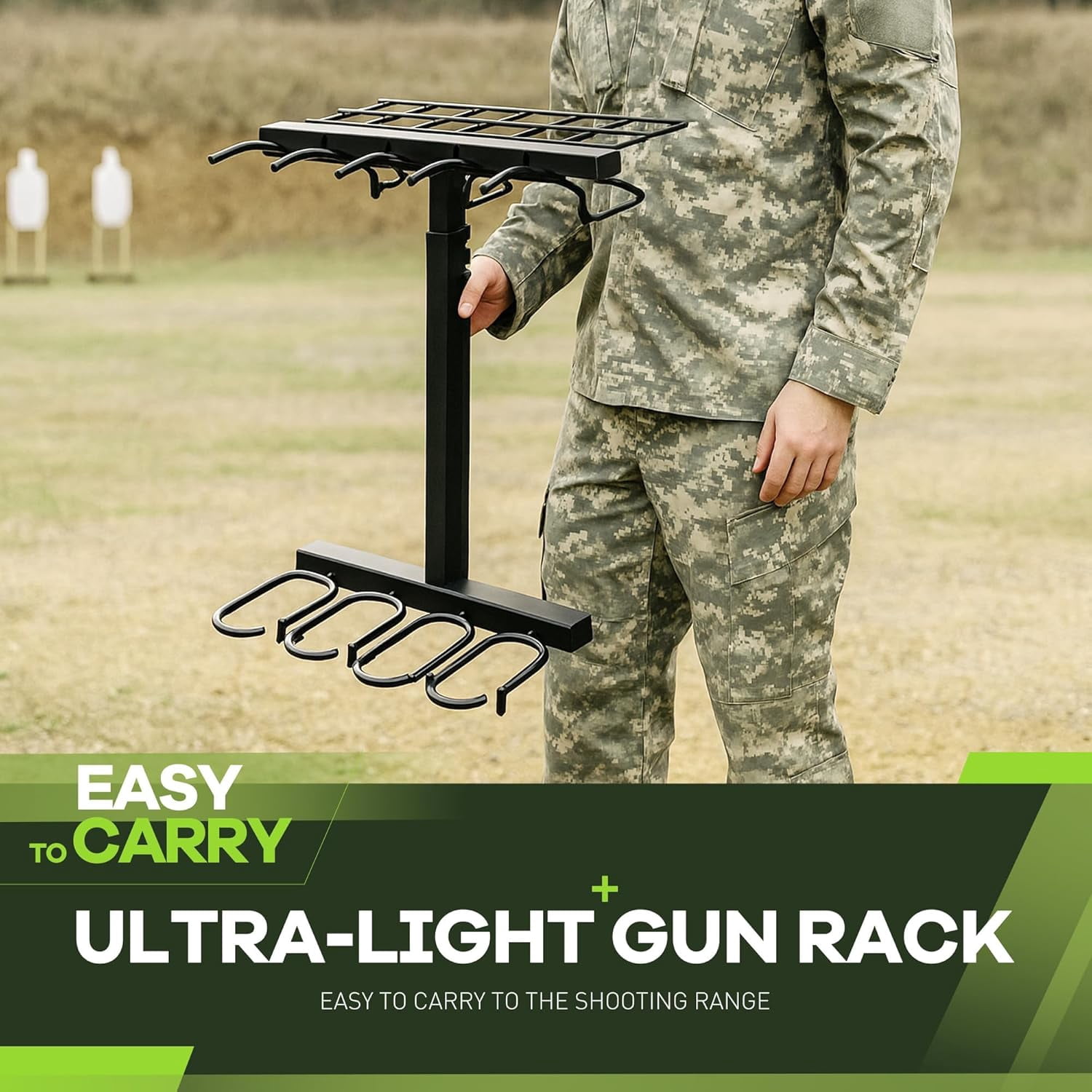 Kojem Portable Folding Gun Rack, Heavy Duty Steel Rifle Rack Stand for Shooting & Hunting Range, Holds 4 Rifles & 7 Pistols, Indoor/Outdoor Floor Gun Rack