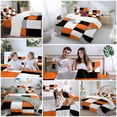thumbnail image 5 of Orange Gray Duvet Cover Set King Size, Black Geometric Abstract Color Block Plaid 4 Piece Soft Microfiber Bedding Set with 1 Duvet Cover, 1 Flat Sheet, 2 Pillowcases, 5 of 9