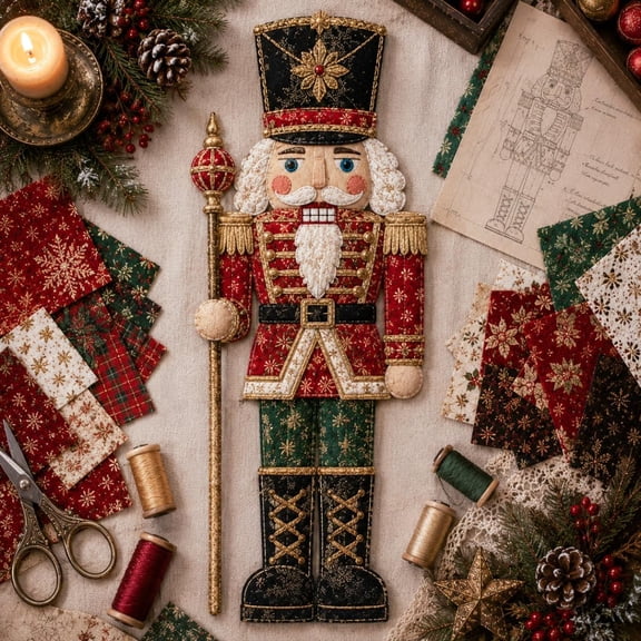 Christmas Patchwork Fabric DIY Decor Kit, Layered Santa Applique Sewing Craft for Wall, Door and Window Holiday Decor(Nutcracker)
