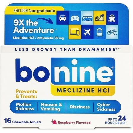 Bonine Motion Sickness Protection, Chewable Tablets, Raspberry - 16 ea.