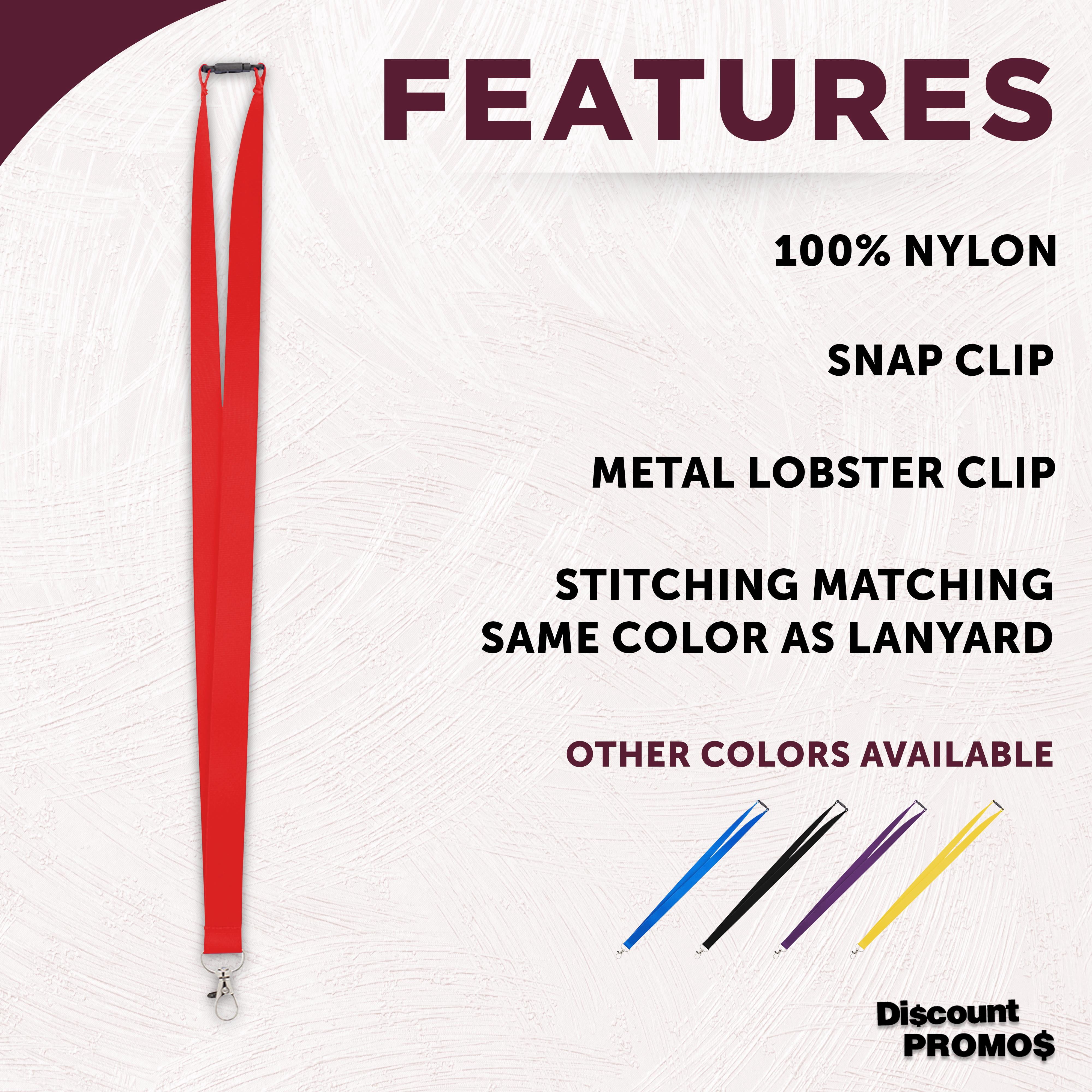 Pop Nylon Lanyards with Snap and Lobster Clip Set of 10, Bulk Pack - Perfect Item to Give to Employees, Students or Even to Sport Fans - Red