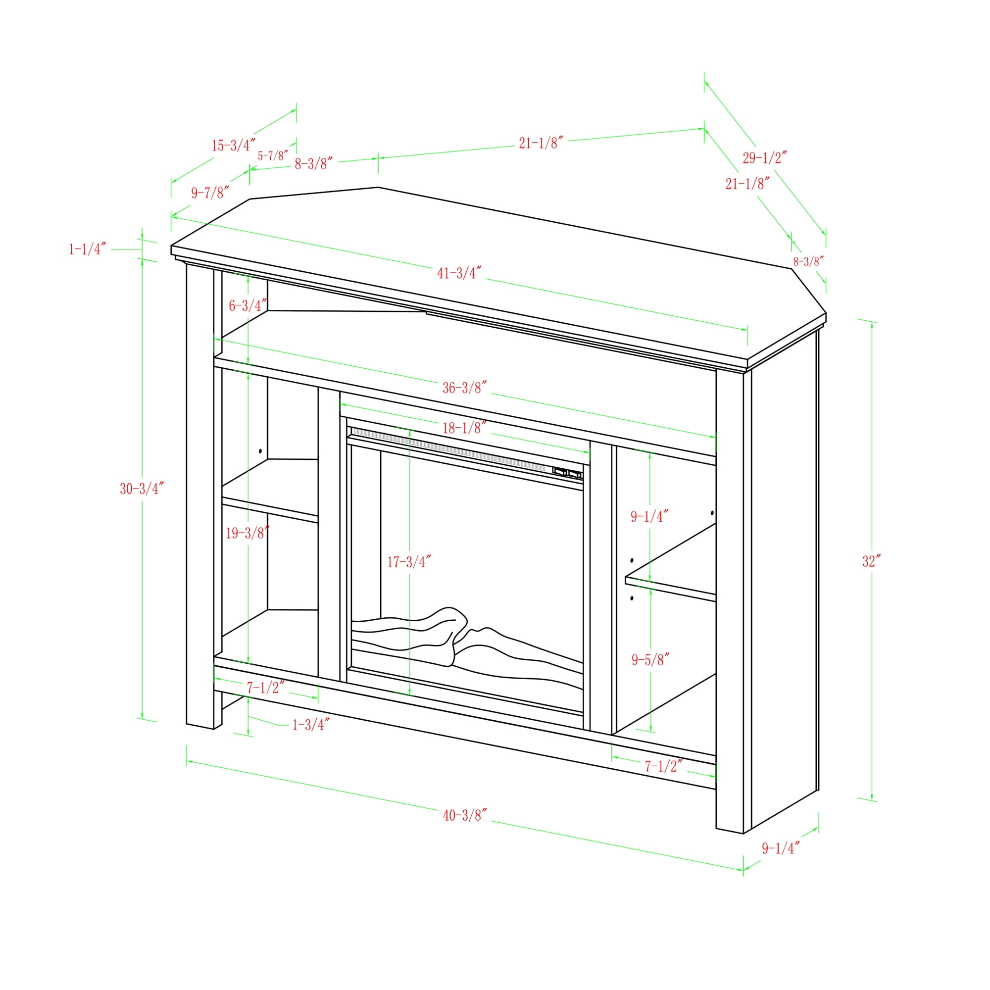 Walker Edison Tall Corner Fireplace TV Stand for TVs up to 50", Black