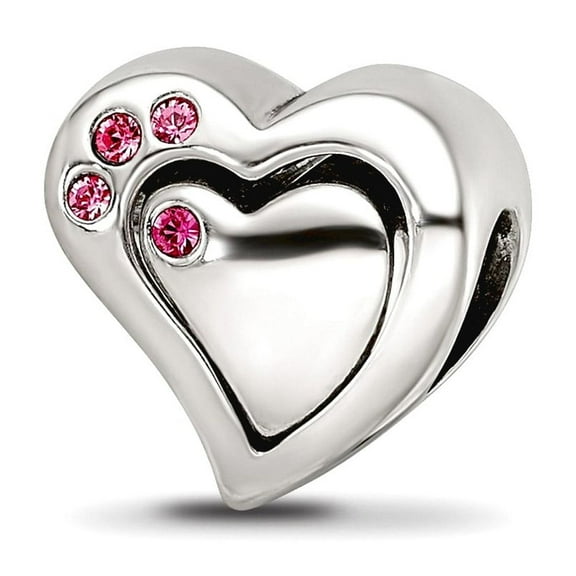 10.91mm 925 Sterling Silver Polished Reflections Pink Crystal 2pc Love Heart Bead Charm Pendant Necklace for Women