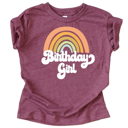 

Retro Rainbow Birthday Girl Colorful Shirts for Baby and Toddler Girls Birthday Outfits Vintage Burgundy Shirt