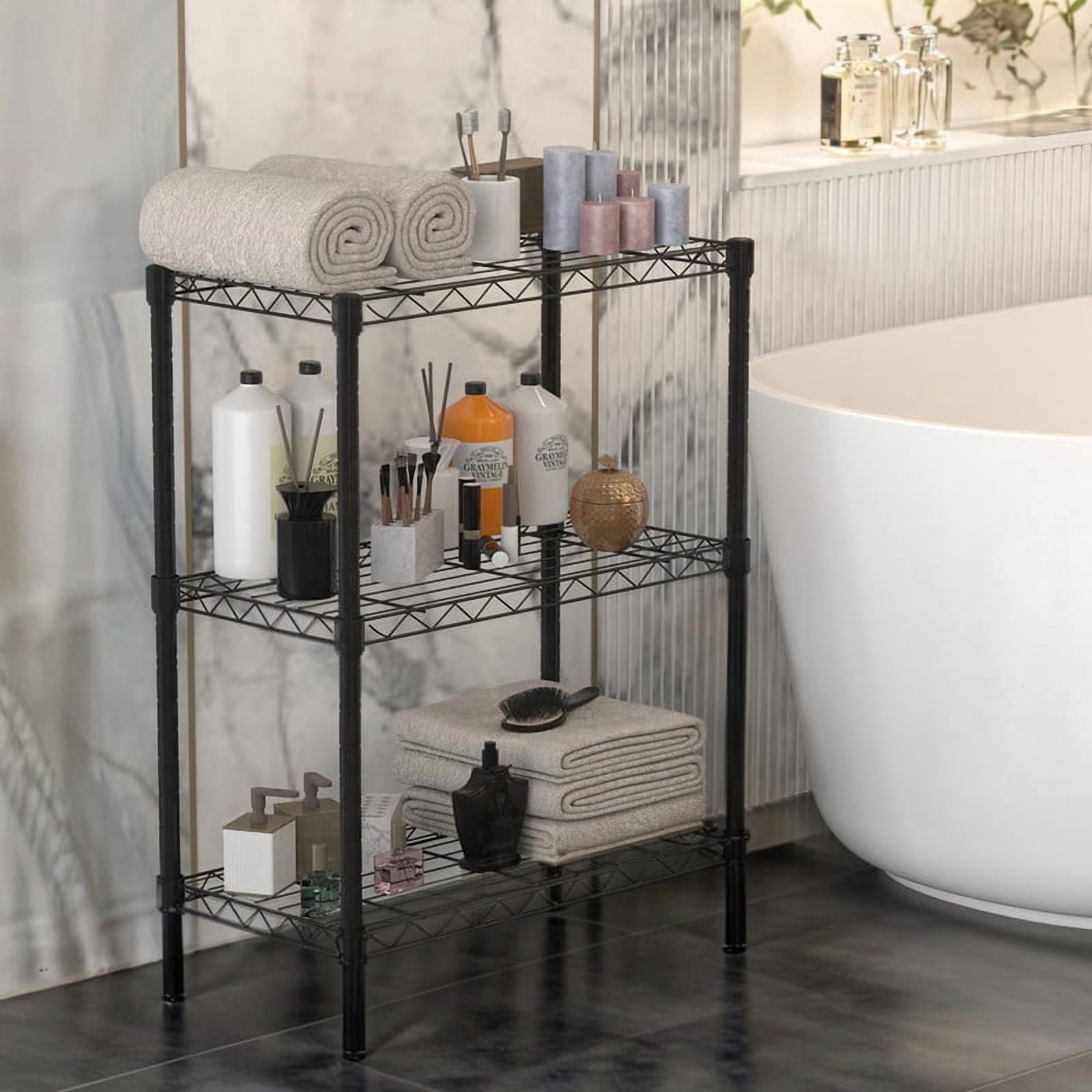 3-Tier Shelving Unit, Heavy Duty Metal Wide Storage, Adjustable Standing Wire Rack Storage Shelf for Kitchen, Pantry, Garage, Laundry, 13.8" D x 23.6" W x 30" H