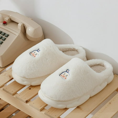 

Winter Warm Cotton Slippers Thick Soft Sole Slippers Men Women Indoor Floor Flat Solid Colo Home Non-slip Shoes Couple Slippers