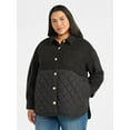 thumbnail image 2 of Terra & Sky Women's Plus Size Quilt Mix Button Front Shacket with Long Sleeves, Sizes 1X-5X, 2 of 6