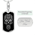 thumbnail image 2 of Calavera Mexican Sugar Skull 57 Stainless Steel or 18k Gold Premium Swivel Dog Tag Keychain, 2 of 16