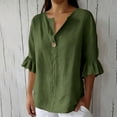 thumbnail image 6 of Naotn Ruffle 3/4 Sleeve Linen Shirts for Women Summer Casual Solid Color Button V Neck Tunic Tops, 6 of 8